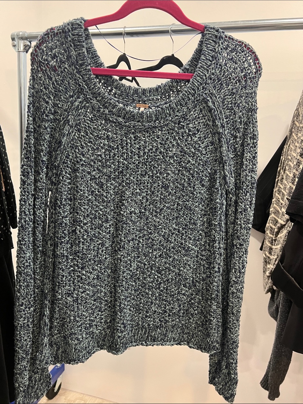 Free People Heathered blue green Scoop Neck Knit Sweater